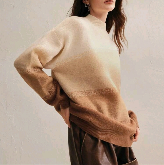 Christmas Gradient Striped Crew Neck Long Sleeve Elegant Pullover Sweater - Picture 4 of 4